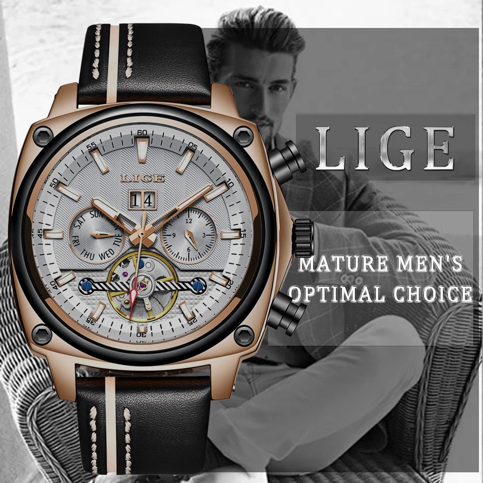 Relogio Masculino LIGE Лидирующий бренд Роскошные автоматические механические часы мужские кожаные водонепроницаемые спортивные часы мужские деловые наручные часы