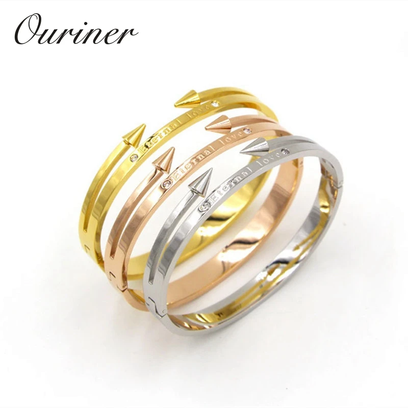 

Stainless Steel Luxury Brand Nail Arrow Bangles Bracelets For Women Zirconia Ctystals Bangles Eternal Lover Bangles Punk K0076