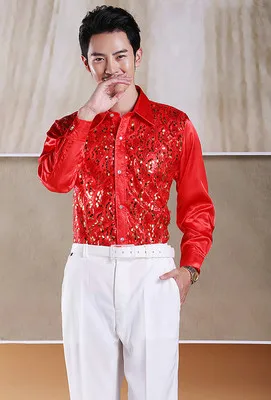 Мужская рубашка со сверкающими блестками, сценическая одежда для выступлений, танцевальная Праздничная рубашка для хора - Цвет: Photo Color