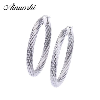 

Twisted Silver Earrings Swirl Hoop 925 Sterling Silver Round Circle Earings Women Party Gift Trendy HipHop Jewelry 6 Sizes