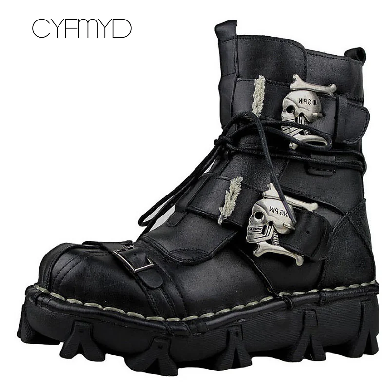 

Genuine leather ankle boots men big size 5.5-16 hard-wearing work safety winter warm metal decoration fashion boots