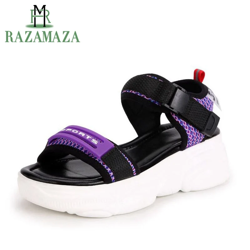 

RAZAMAZA Women Mixed Colors Fashion Casual Daily Sneakers Sandals Summer Club Beach Shoes Women Thick Bottom Platform Size 35-39