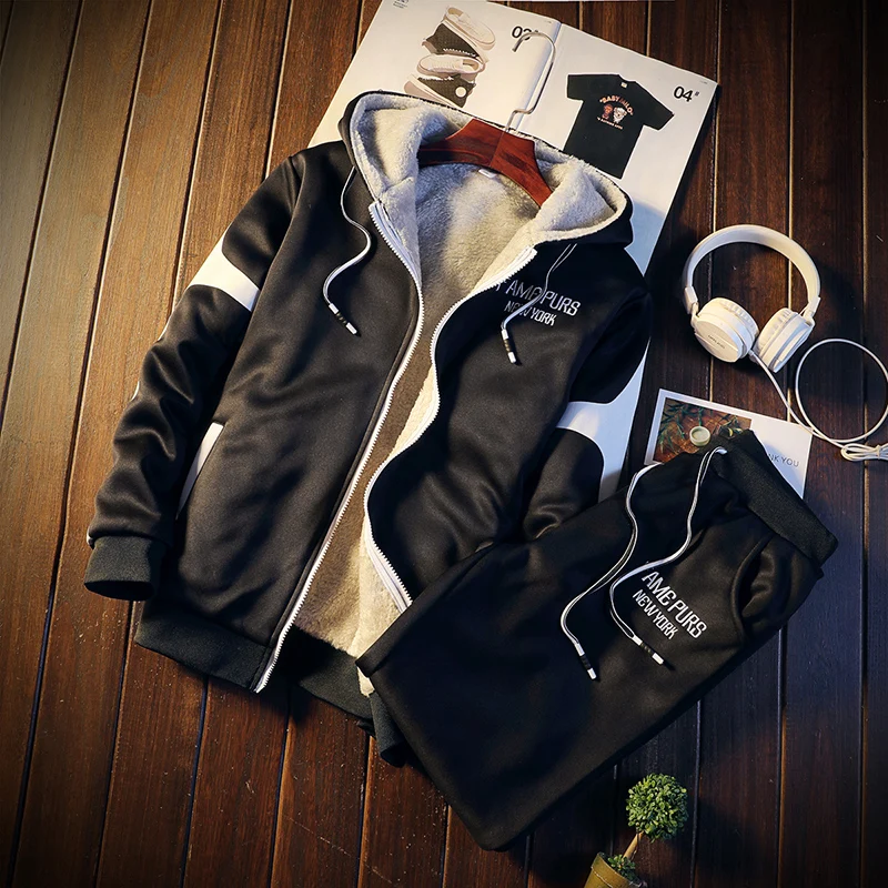 2 шт. повседневный мужской спортивный костюм зимний флисовый комплект из двух предметов Толстая теплая куртка с капюшоном+ брюки Тонкий спортивный костюм мужские тренировочные комплекты