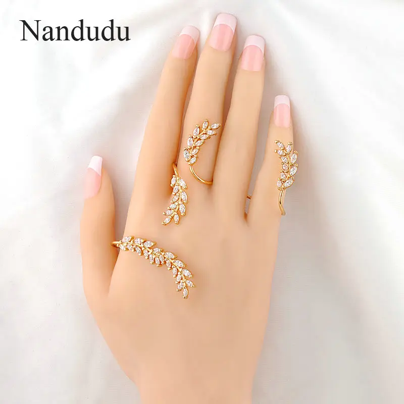 Nandudu Women Palm Cuff AAA Zirconia Hand Bangle Punk Yellow Gold Color Palm Bracelet Jewelry Gift
