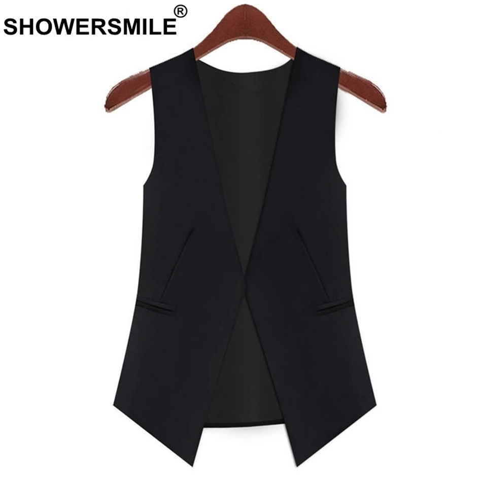 RAINIE SEAN Black Vest Women Short Office Lady Waistcoat Women Spring Summer Suit Vest For Women Plus Size 3XL Sleeveless Jacket