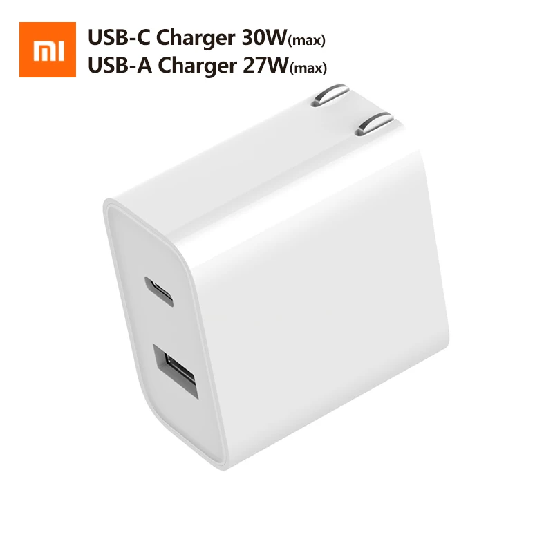

Original Xiaomi USB Charger USB-C 30W(Max) USB-A 27W(Max) Charger Smart Output Type-C Port USB PD 2.0 QC 3.0 Quick Charge