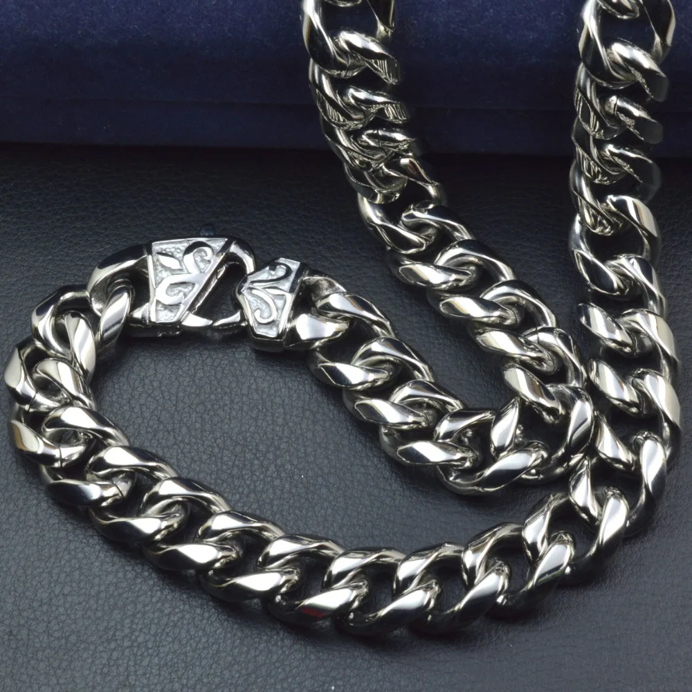 N336 316L Stainless steel Mens Necklace Cuban Curb Chain 60cm x 13mmin