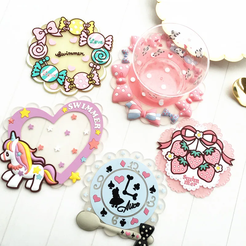 Kawaii мультяшный силиконовый Единорог Алиса подставки для напитков стеклянные