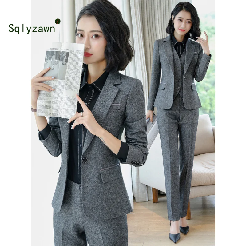 Women 2 Pieces Trousers Suit Jacket Formal Ladies Office Business Formal Business Long Sleeve Plaid Blazer Coat Full Length Trousers Tracksuits Casual Outfits