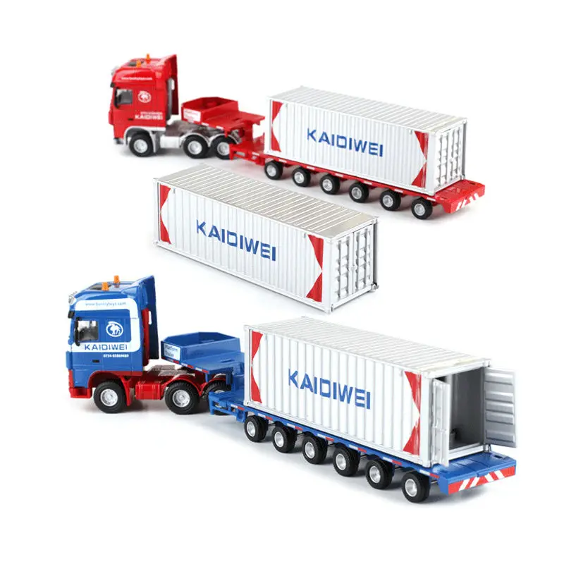 Red 1/50 Heavy-duty telescopic container truck flatbed Diecast Model Car 