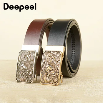 

Deepeel 1pc 3.5X105-120cm High-grade Luxury Business Men Belt Chinese Dragon Automatic Buckle Second Layer Cowhide Belt YB116