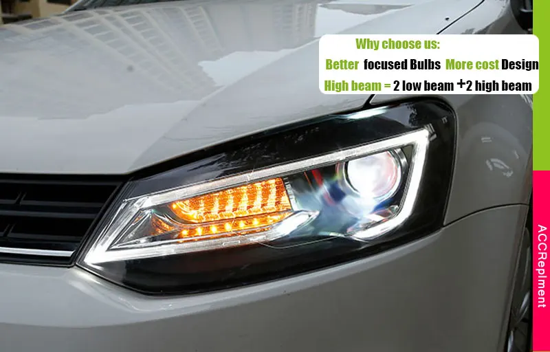 Автомобильный Стайлинг для VW Polo головной светильник s Volkswagen Polo светодиодный головной светильник 2011- объектив двойной луч H7 ксеноновый Дневной светильник для бега