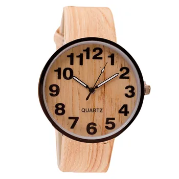 

Fashion Style Wood Grain Leather Quartz Watch Women Dress Wristwatches relogio feminino Arabic numerals Analog Simple Clock B30