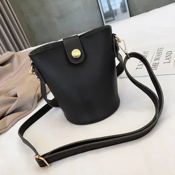 

Hot Selling Women Solid Tote PU Leather Handbag Bucket Shoulder Bag Messenger Bags -B5