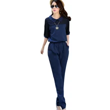 2016 New Summer Women Jumpsuit Elegant Ladies Loose Casual Overalls Black Blue Rompers Office Style Plus Size Long Salopette