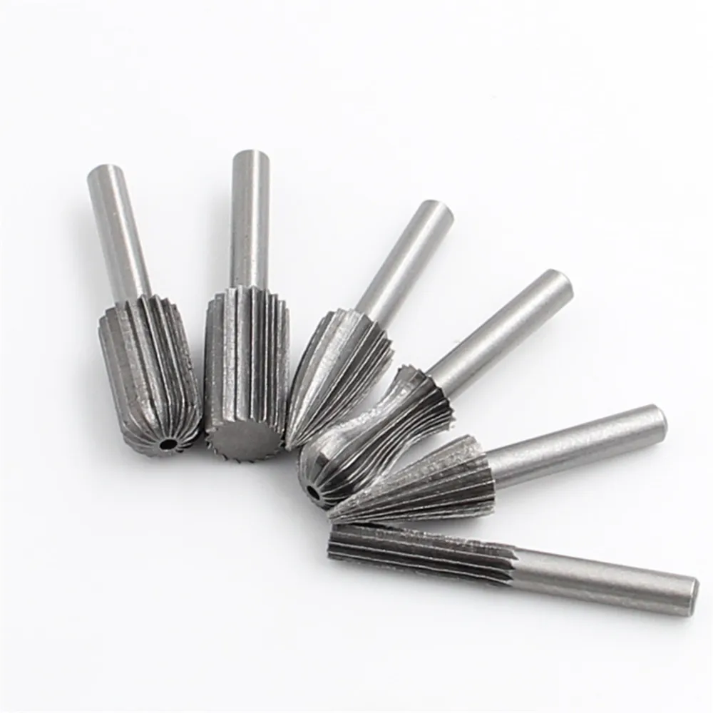 6pcs 6mm round Shank Tungsten Steel Rotary burrs Cutter Engraving Grinding Bit For Rotary Tools