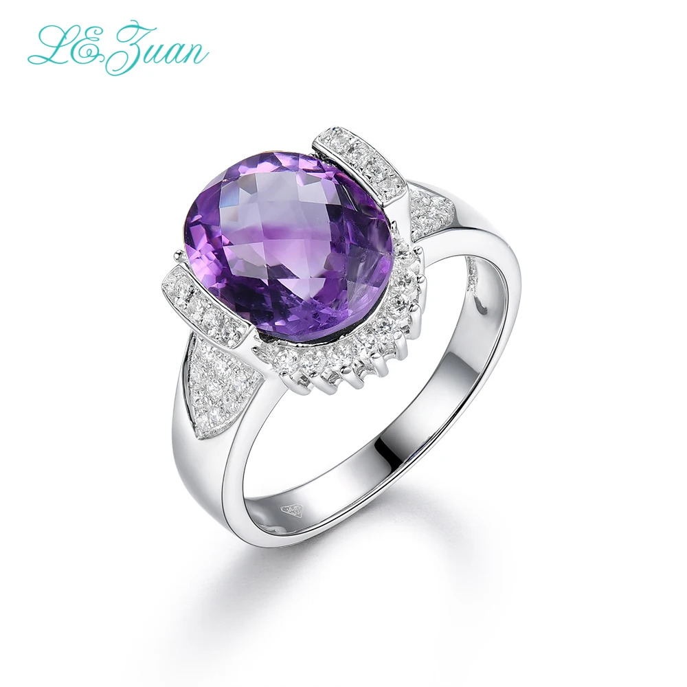 

I&zuan 4.86ct Natural Amethyst Ring 100% 925 Sterling Silver Jewelry Luxury Rrings For Women Checkerboard Cut Gems Ring