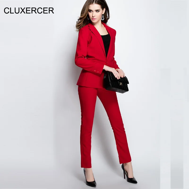 Women Evening Pant Suits High Quality Work OL Office Solid
