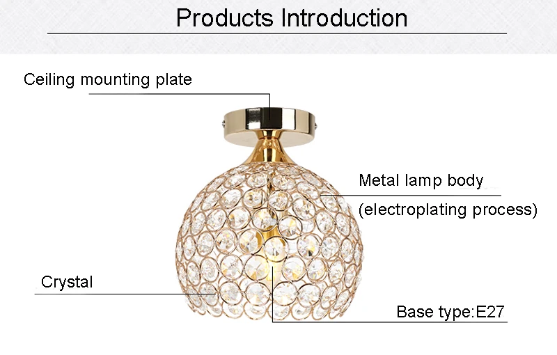Современный короткий проходной K9 хрустальный шар E27 светодиодный потолочный светильник домашний Декор Спальня хромированный Железный потолочный светильник