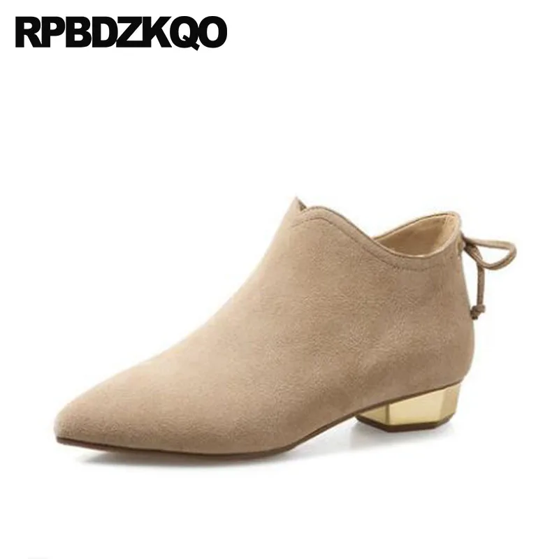 Bottines Hiver Chaussures 10 Bottes Suede Taille Camel Pointu De Automne Talon Véritable Fourrure noir Designer 2018 Cuir Grande Zipper Métal Femmes Bout Chunky En FOnP0UH