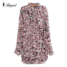 2016 New Women Leopard Chiffon Shirt Blouse Loose Long Sleeved Spring Autumn Fashion Clothing Elegant Female Tops Blusas