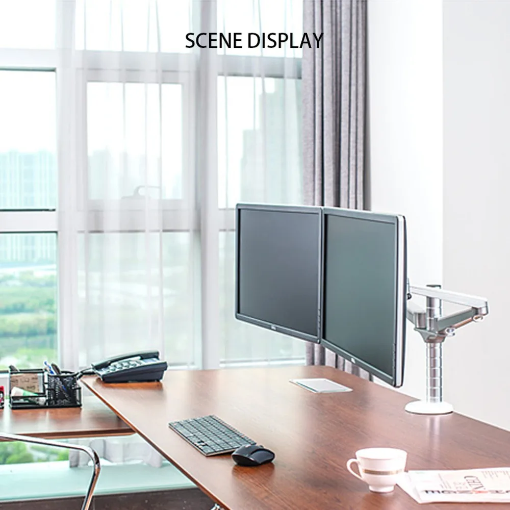  Silver Aluminum Alloy Adjustable Combination Desk Holder Bracket Stand Mount Dual Arm OA-4S for Com