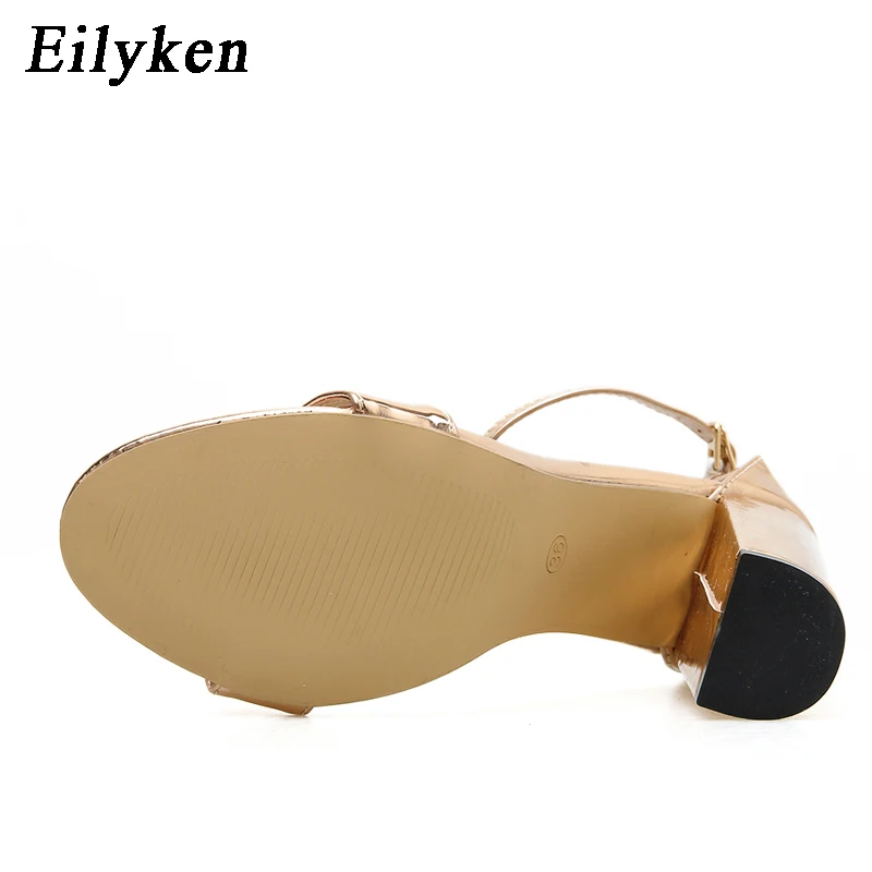 Eilyken/модные летние женские босоножки с ремешком на щиколотке золотистого цвета; пикантная обувь на высоком каблуке с открытым носком; женские босоножки для вечеринок