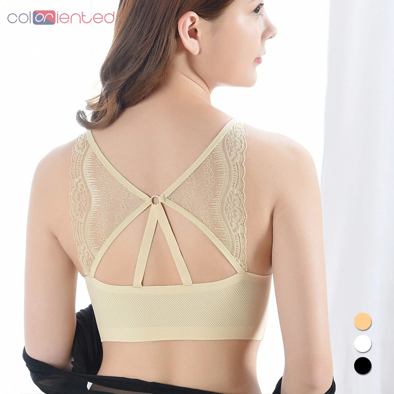 

Coloriented 2019 Wirefree Bra Fashionable Pure Color Lace Beauty Back Seamless Summer Underwear Lace Breathable RX237