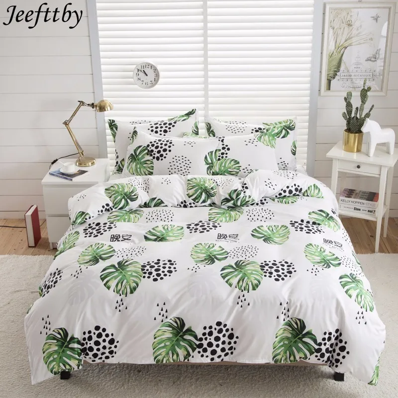 New Home King Size Bedding Sets 3/4Pcs Green Leaf Queen ...