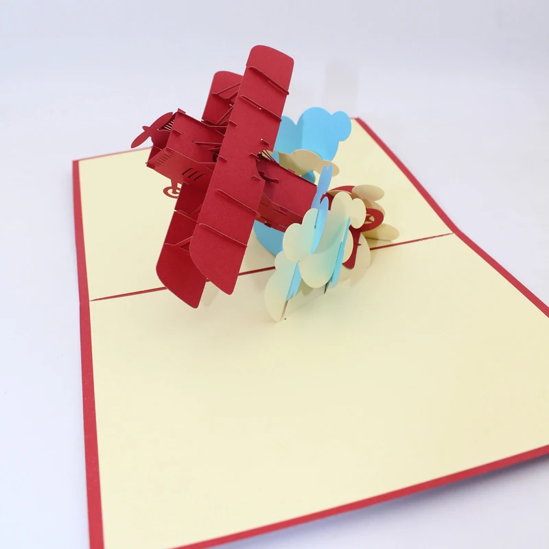  3D Handmade Two Wing Civil Aviation Airplane Aircraft Plane Paper Invitation Greeting Cards PostCar