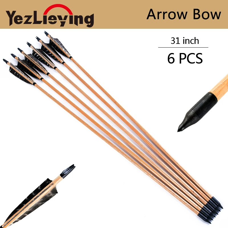 

6PCS Crossbow Hunting 31-Inch Pine Arrows 5 Inch Real Turkish Feather Bow For Shooting Recurve Bow Hunting Archery