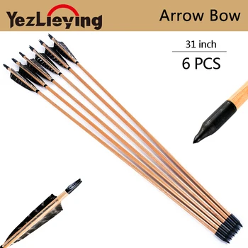 

6PCS Crossbow Hunting 31-Inch Pine Arrows 5 Inch Real Turkish Feather Bow For Shooting Recurve Bow Hunting Archery