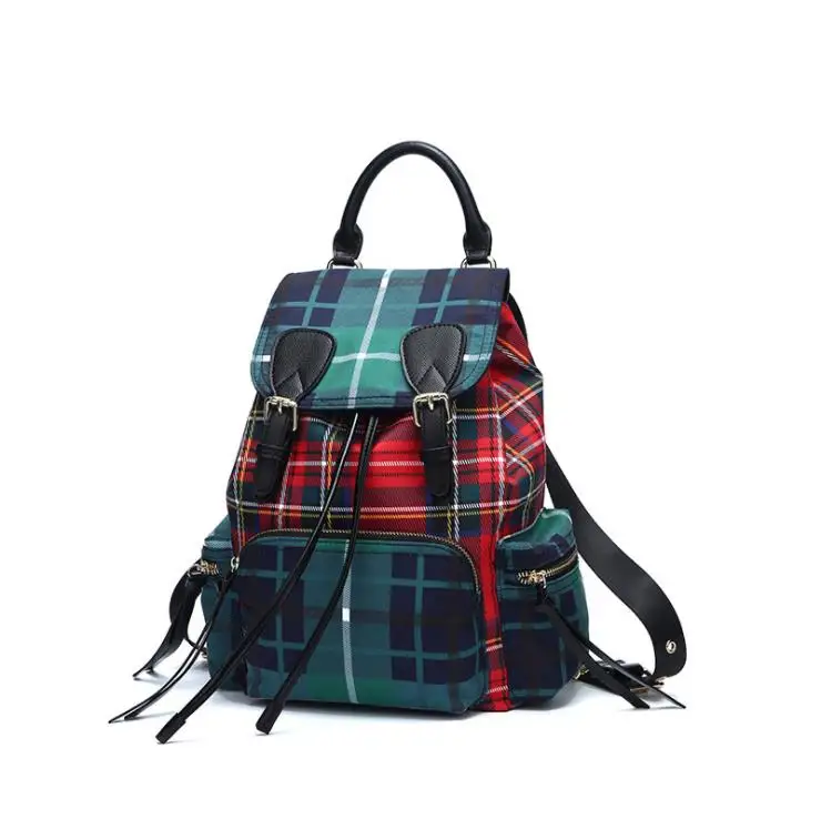 

Hot selling designer single shoulder bag 2018 new style student backpack popular lattice large capacity canvas backpack