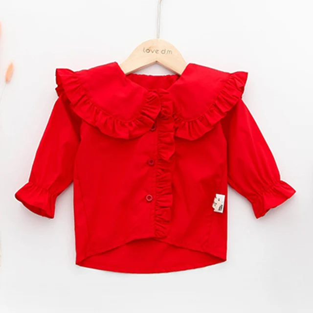 Amya Baby Girls Blouse Cotton Red White Girls Shirts Spring 2019