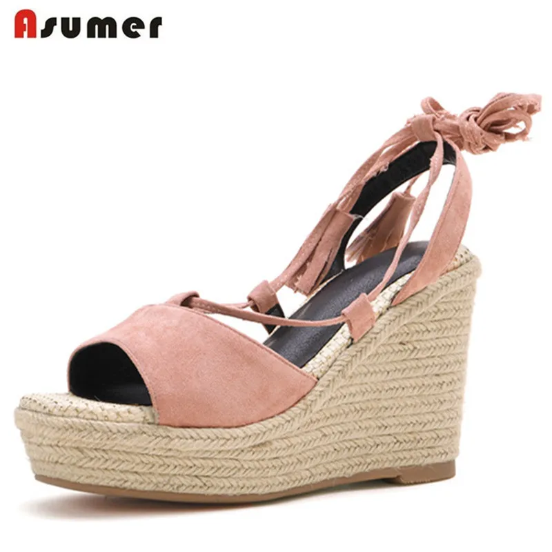

ASUMER 2018 new arrive summer women sandals bohemia restoring high heels shoes wedding shoes sweet leisure shoes woman