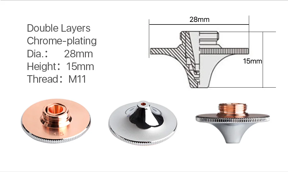 Cloudray лазерные насадки с одним двойным слоем диам. 28 мм Калибр 0,8-4,0 для волоконной лазерной резки