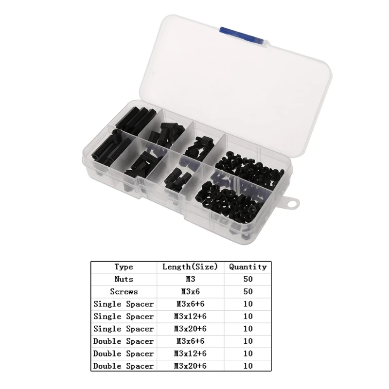 160 шт. M3 нейлон черный M-F шестигранные перегородки винт набор гаек комплект подставка-выключатель