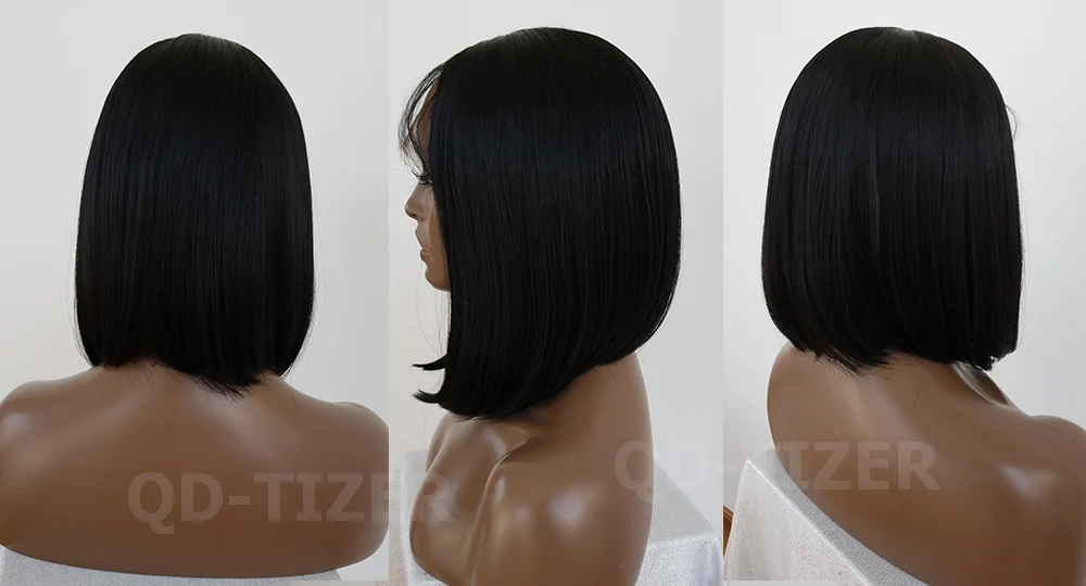 QD-TIZER SHORT BOB SYNTHETIC LACE FRONT WIG BLACK HAIR LACE FRONT WIGS WITH BABY HAIR5