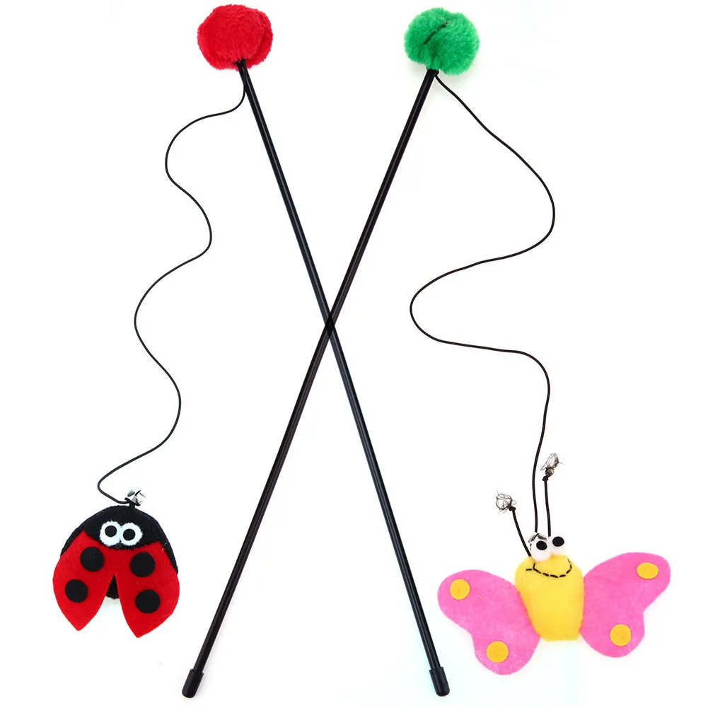 

Cat / Kitten Pet Teaser Feather Wire Chaser Pet Toy Wand Beads Play