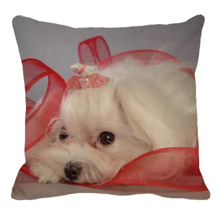 XUNYU 45x45 см, милый льняной чехол для подушки с изображением мальтийской собаки, декоративная наволочка для подушки, для дома, дивана, квадратная наволочка BZ173 - Цвет: 6