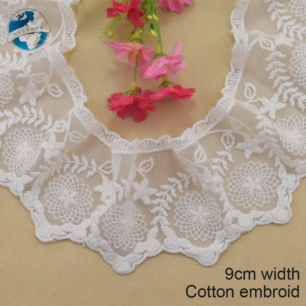 

9cm width white cotton embroided lace ribbon guipure trim DIY wedding Accessories dolls lace african french lace applique#3898