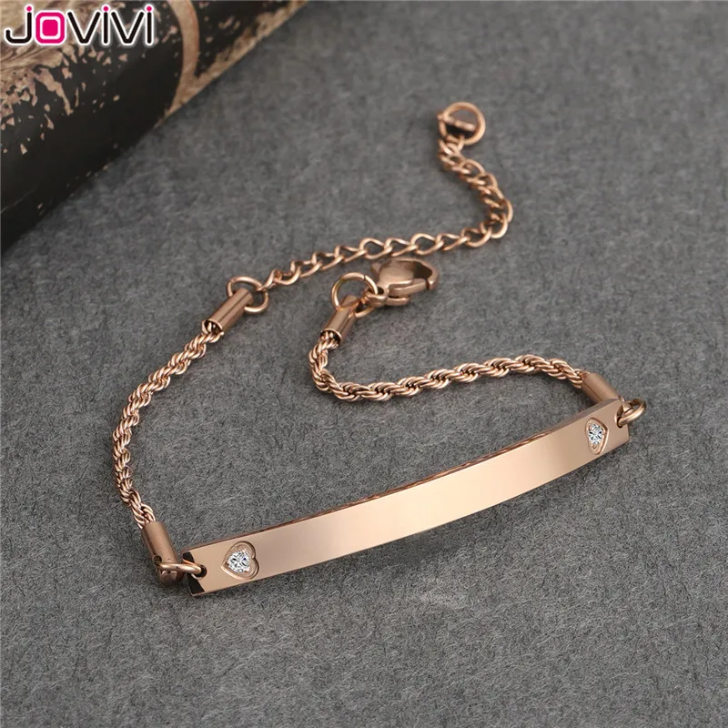 Jovivi Stainless Steel Heart Cubic Zirconia ID Tag Bracelets Women Identity Medical Alert ID Bracelet Anniversary Birthday Gift