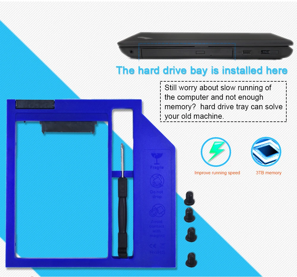 Пластик для ноутбука 9 мм 9,5 мм 2,5 ''SSD 2nd HDD Caddy 9,5 мм SATA 3,0 адаптер DVD жесткий диск чехол для драйвера корпус Optibay