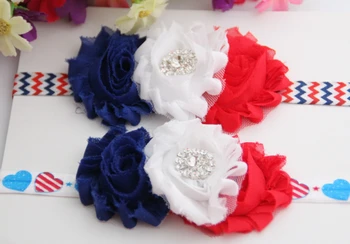 

Free Shipping 4th of July American Patriotic Shabby Flower Headband FOE Elastic Headband Hair Accessory