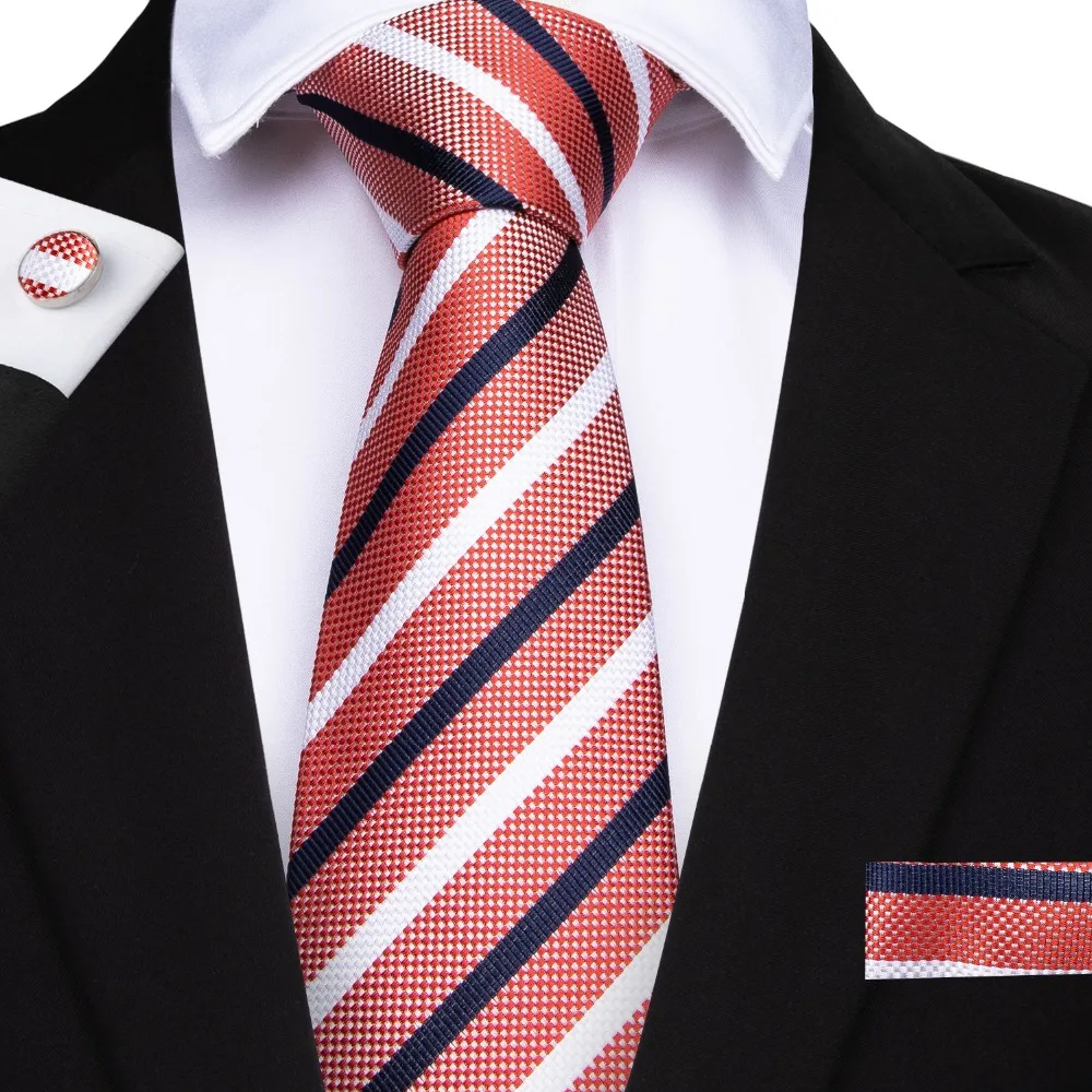 

35 Style Striped Tie Men Hanky Cufflinks Jacquard Woven Neck Ties For Men Wedding Business Blue Red Pink Orange Male Necktie