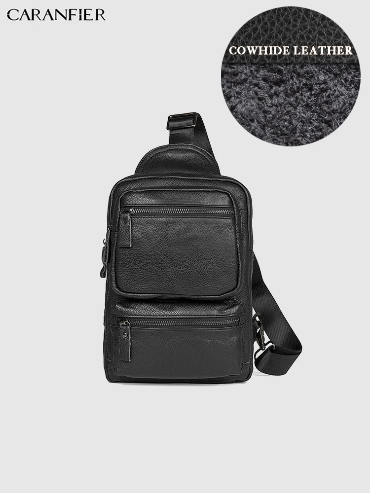 

CARANFIER Mens Chest Bags Vintage First Layer Genuine Cowhide Leather Travel Waist Packs Casual Male Crossbody Shoulder Package