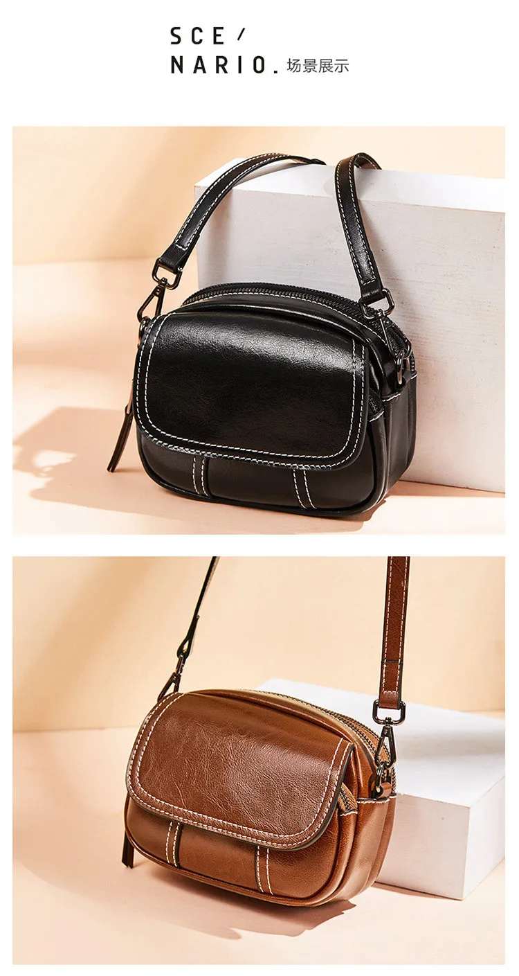 Женская маленькая круглая сумка в стиле ретро, Натуральная Воловья кожа, повседневная сумка-мессенджер