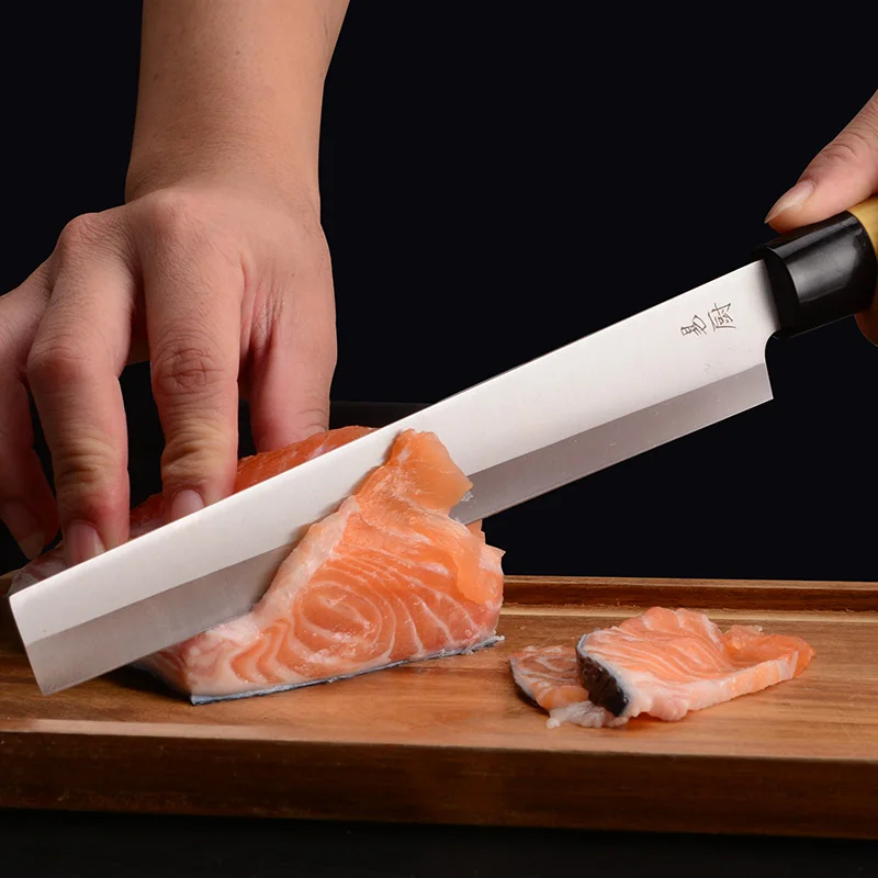 нож для нарезки рыбы торговый. японский нож для рыбы деба. нож для нарезки лосося. кованые кухонные ножи купить. японский нож для суши янагиба.