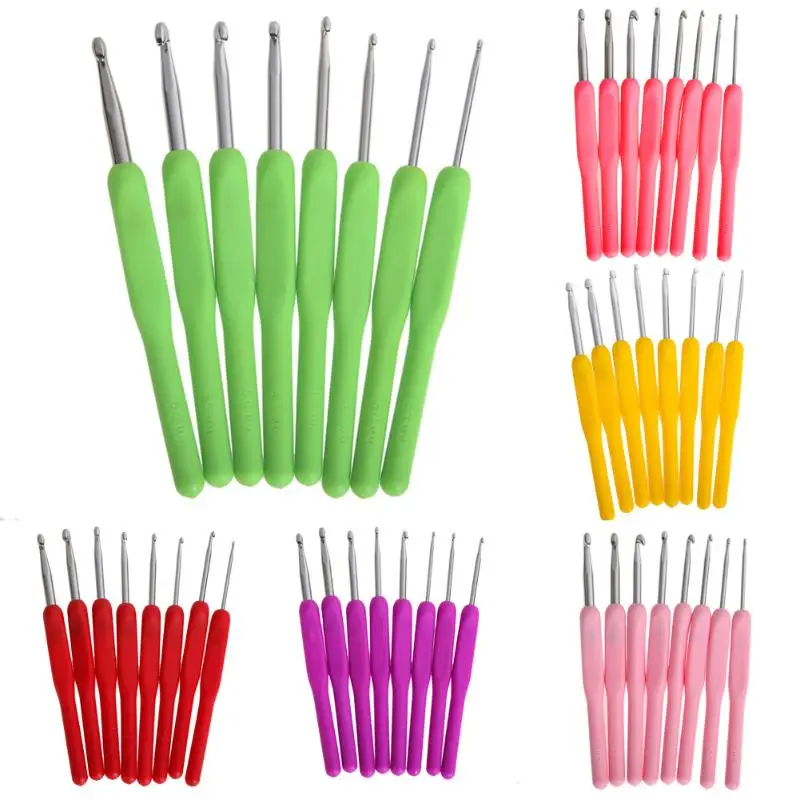 

8 sizes Soft Plastic Handle Home Aluminum Crochet Knit Hook Needle 2.5-6mm Domestic Sewing Caft Needle DIY Tools Kit 6 Colors
