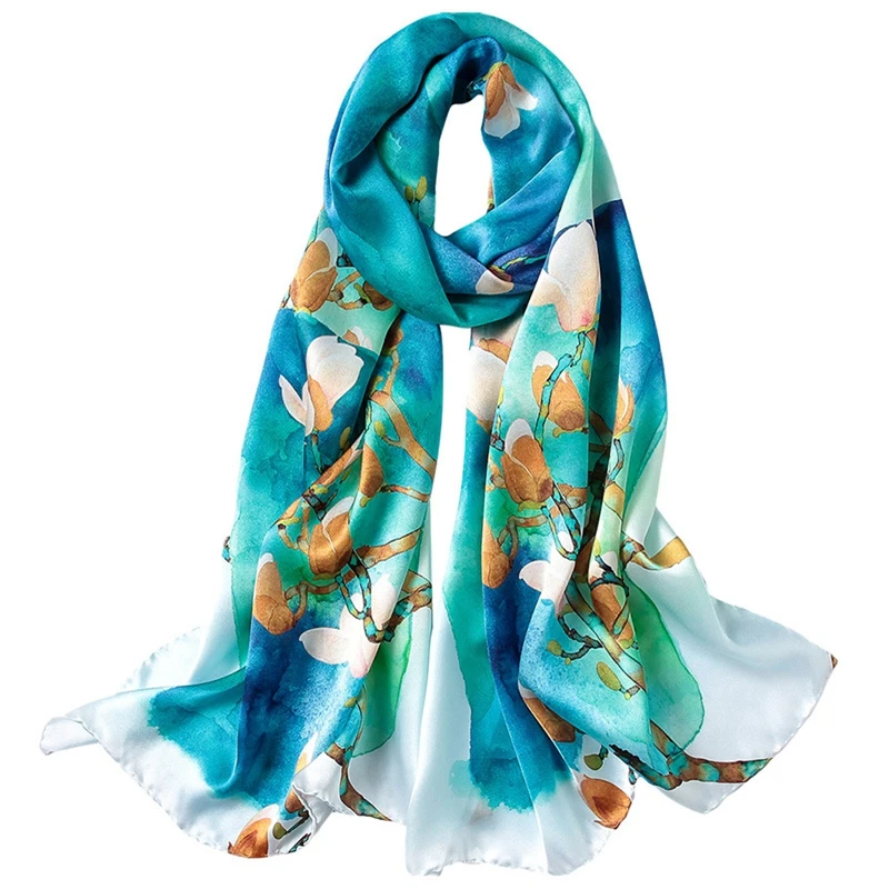 

2019 Spring Long 100% Real Silk Scarf Wraps Shawl Luxury Hand Rolled Edges